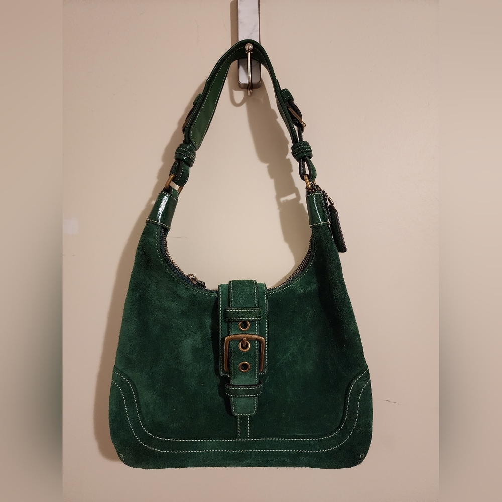 Rare, Vintage Style Coach Emerald Velvet Shoulder Bag